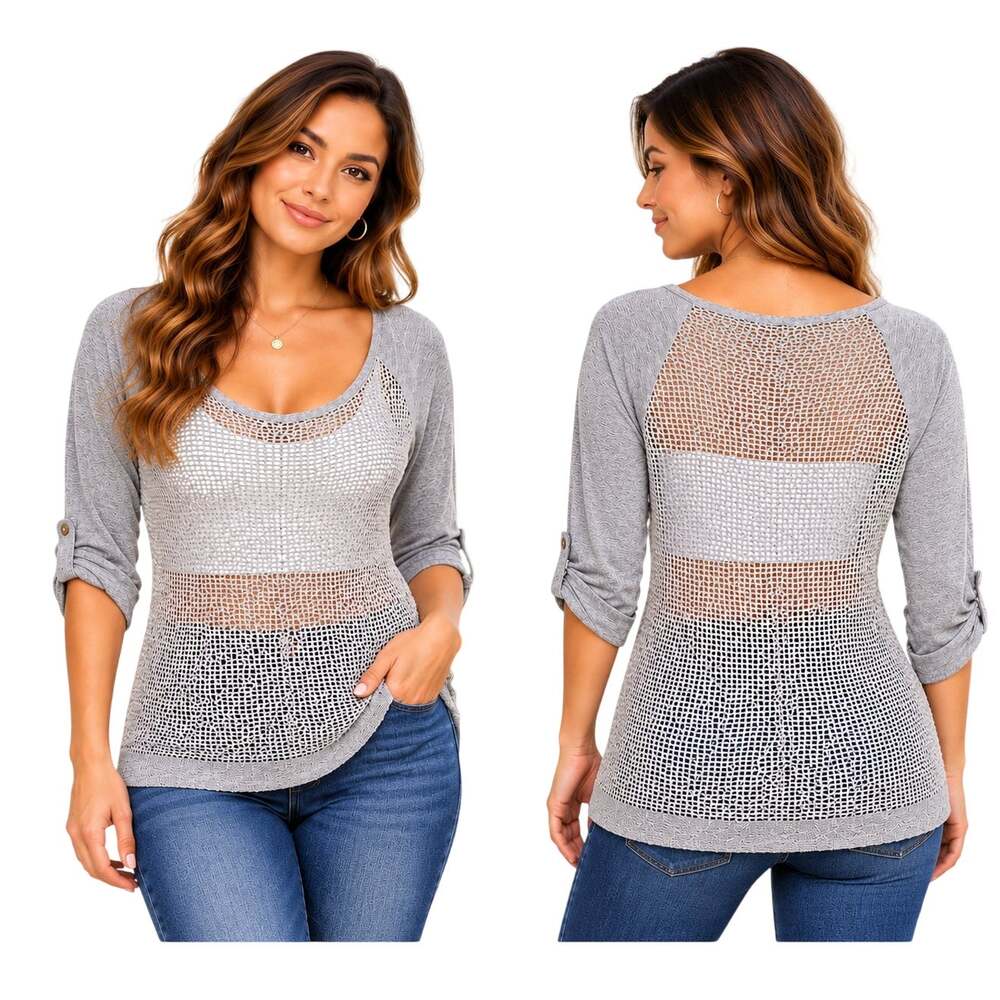 Maurices Gray Mesh See Through Baseball Tee, Gray, Size M